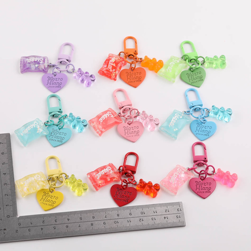 Colorful Love Transparent Candy Bear Keychain Diy Student Schoolbag Pendant Mobile Phone