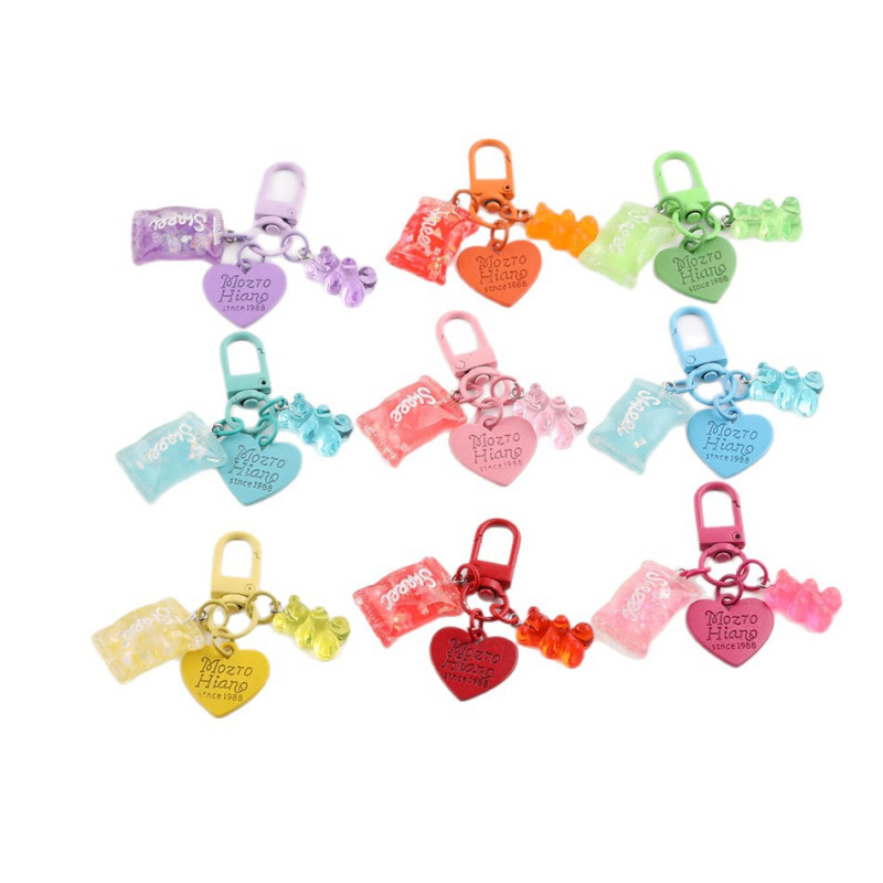 Colorful Love Transparent Candy Bear Keychain Diy Student Schoolbag Pendant Mobile Phone