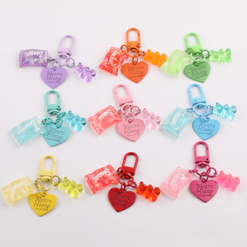 Colorful Love Transparent Candy Bear Keychain Diy Student Schoolbag Pendant Mobile Phone