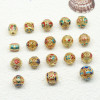 Ancient Golden Sand Gold Enamel Baked Blue Dripping Oil Through-hole Round Beads Bucket