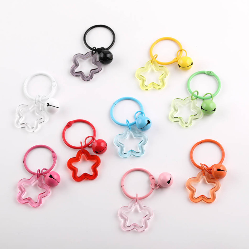 Small Fresh Colorful Hollow Transparent Five-pointed Star Bell Book Ring Set Keychain Diy