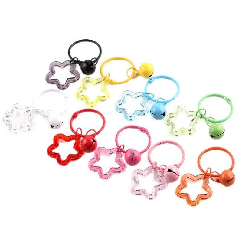 Small Fresh Colorful Hollow Transparent Five-pointed Star Bell Book Ring Set Keychain Diy