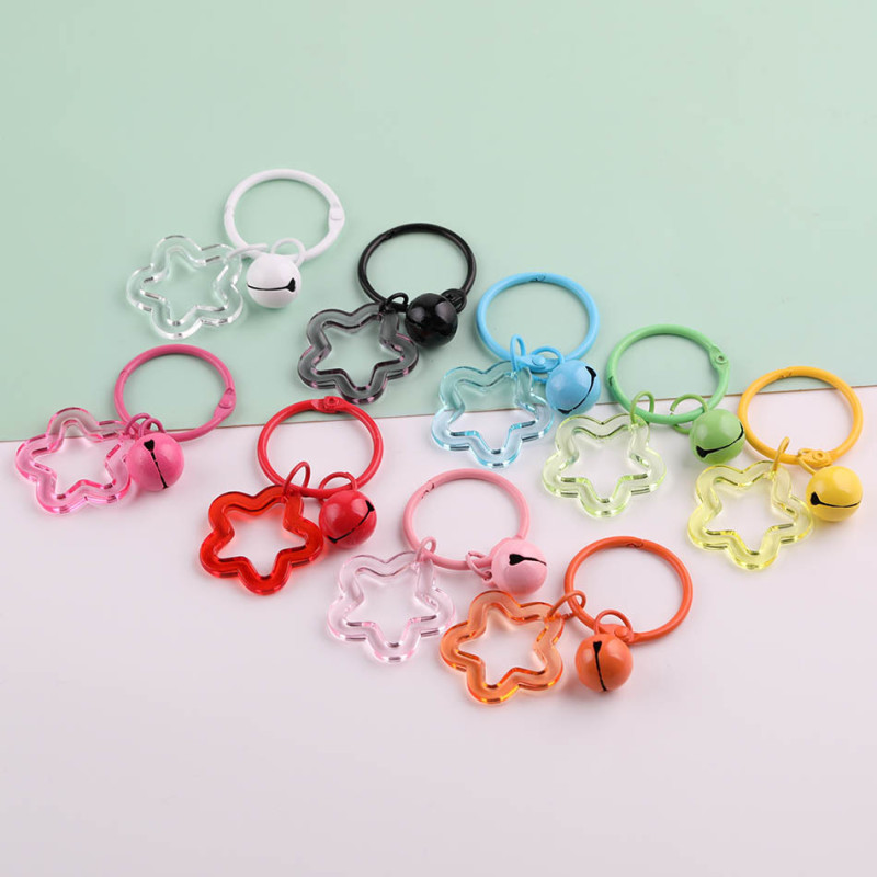 Small Fresh Colorful Hollow Transparent Five-pointed Star Bell Book Ring Set Keychain Diy