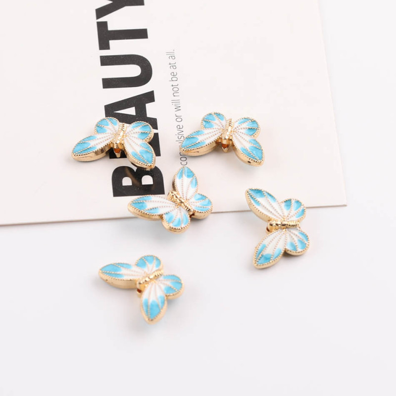 National Style Double-sided Two-color Butterfly Drip Oil Alloy Pendant Handmade Diy Hair
