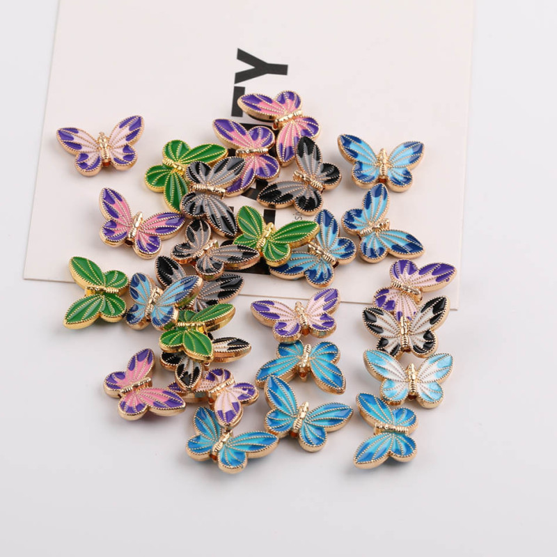National Style Double-sided Two-color Butterfly Drip Oil Alloy Pendant Handmade Diy Hair
