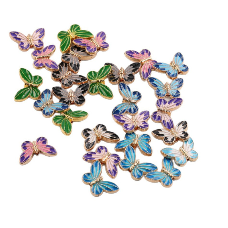 National Style Double-sided Two-color Butterfly Drip Oil Alloy Pendant Handmade Diy Hair