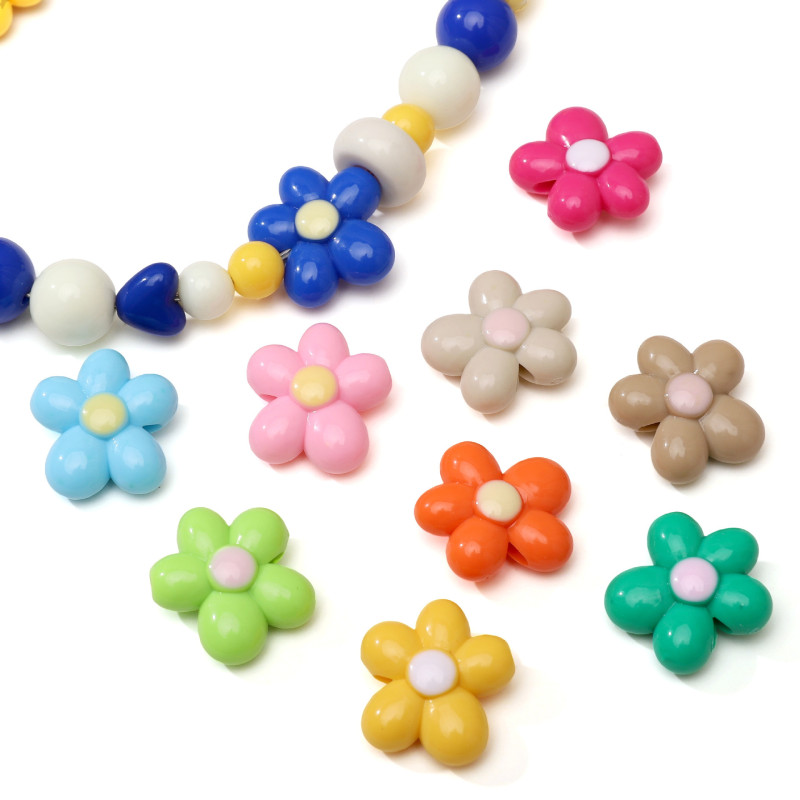 19mm Acrylic Oil Dripping Five-petal Flower Hand-beaded Handmade Diy Bracelet Necklace