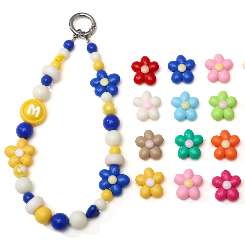 19mm Acrylic Oil Dripping Five-petal Flower Hand-beaded Handmade Diy Bracelet Necklace