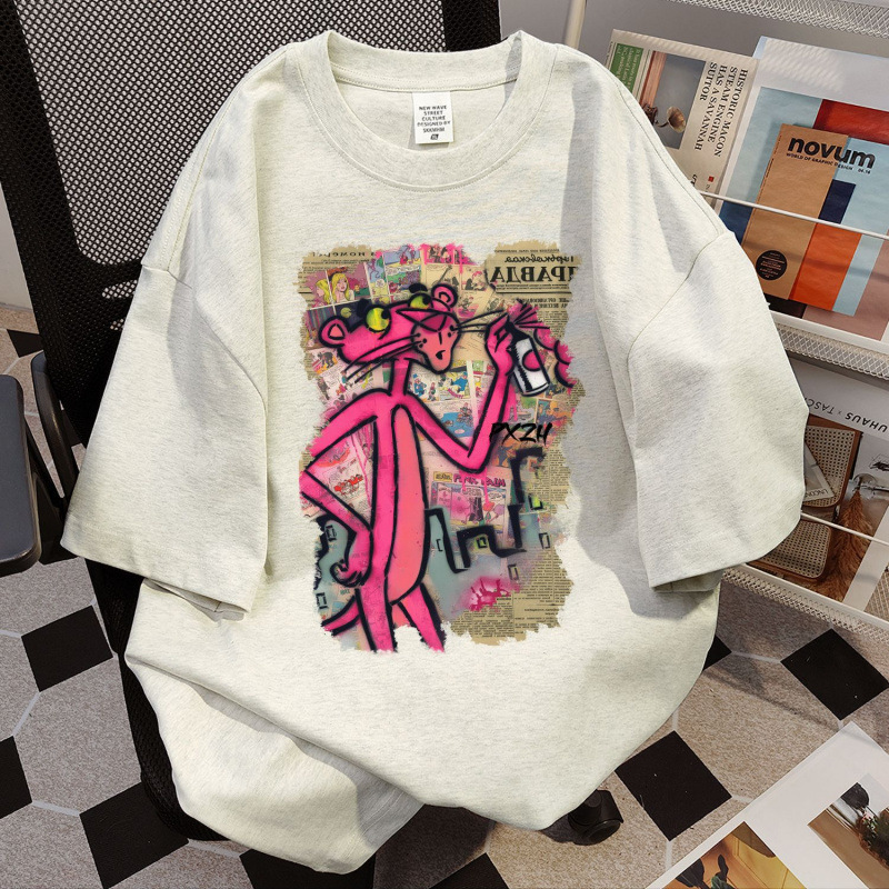 Pure Cotton American Cartoon Printed Short-sleeved T-shirt for Women 2025 Summer New