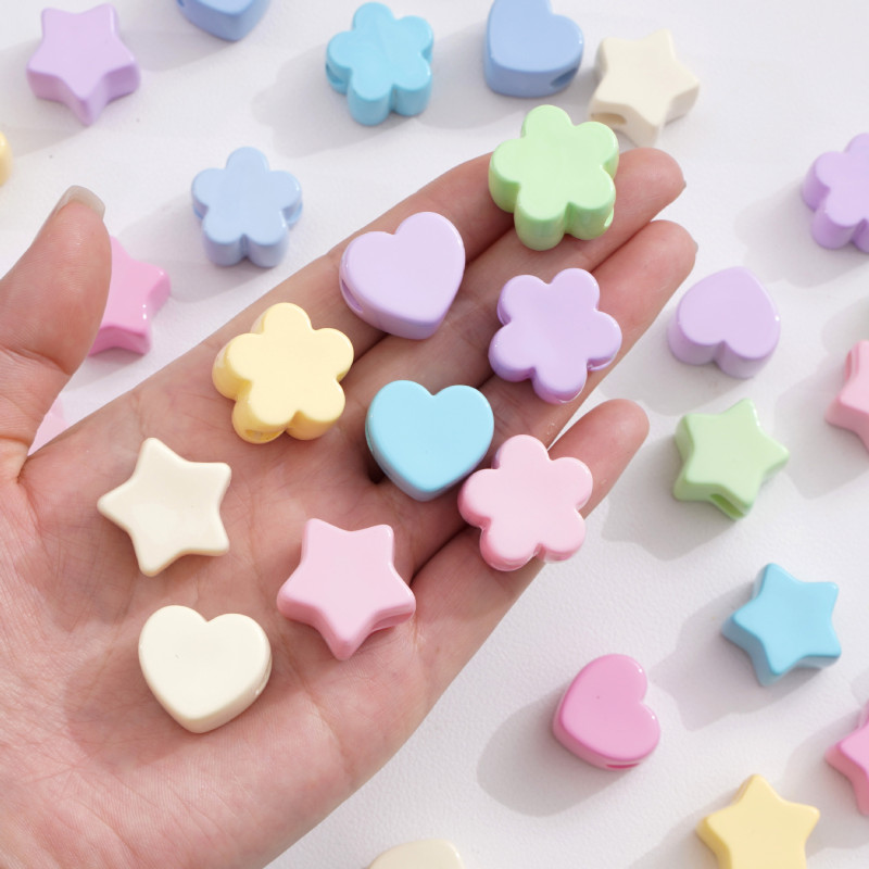 Acrylic Cream Large Hole Beads Five-pointed Star Plum Blossom Love Handmade Diy Homemade