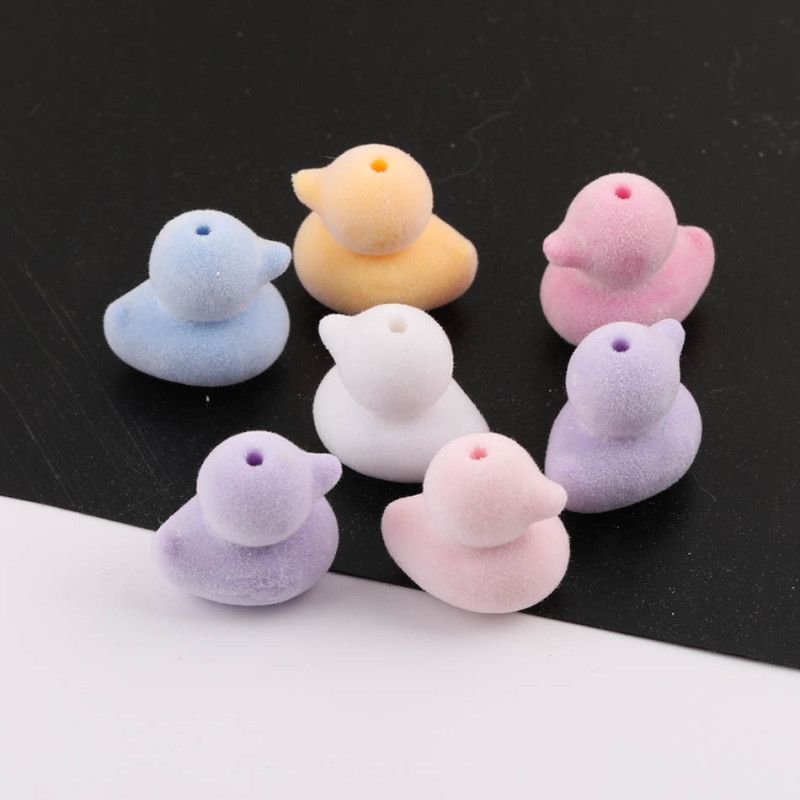 Macaron Color Three-dimensional Star Round Bead Bow Flocking Straight Hole Loose Handmade