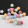 Macaron Color Three-dimensional Star Round Bead Bow Flocking Straight Hole Loose Handmade