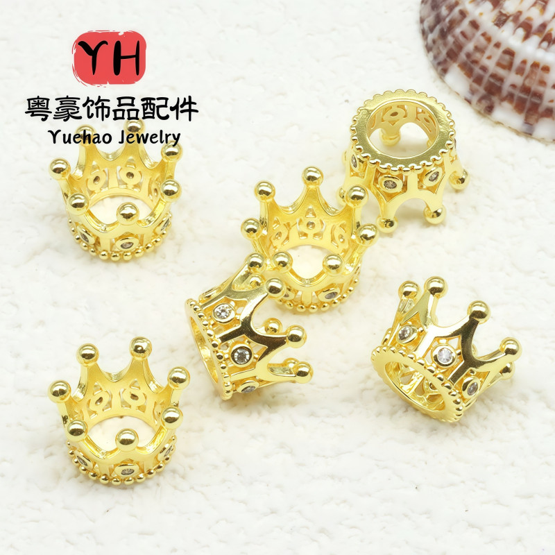 14k Gold-filled Color-preserving Crown Large Hole Beads, Micro-paved Zircon Flower Hat