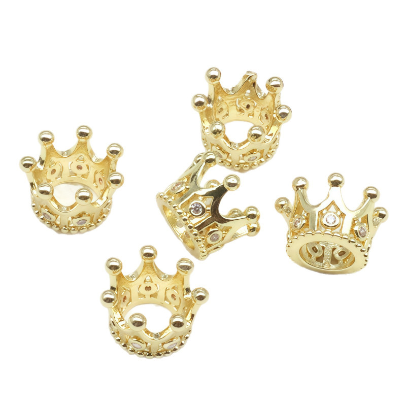 14k Gold-filled Color-preserving Crown Large Hole Beads, Micro-paved Zircon Flower Hat