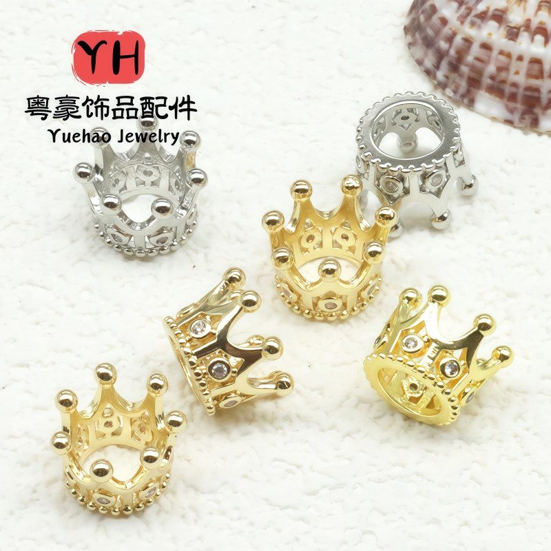 14k Gold-filled Color-preserving Crown Large Hole Beads, Micro-paved Zircon Flower Hat