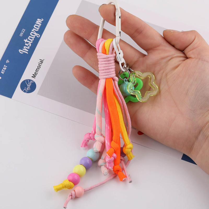Creative Ins Colorful Hand-beaded Knotted Braided Rope Star Pendant Keychain Diy Bag