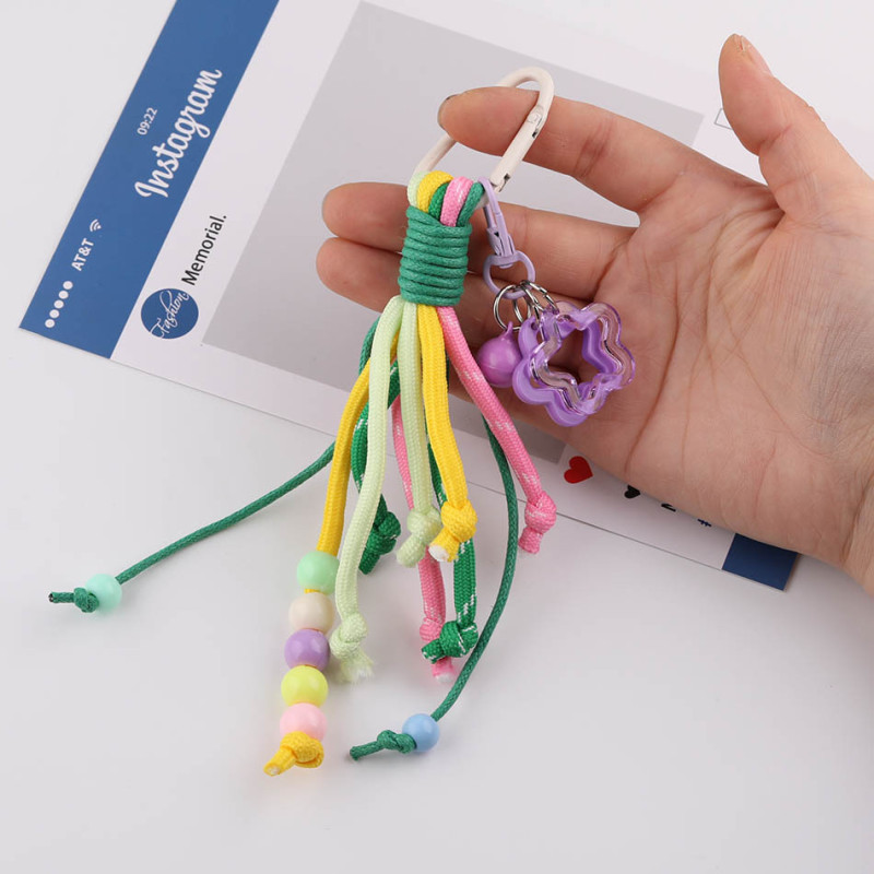 Creative Ins Colorful Hand-beaded Knotted Braided Rope Star Pendant Keychain Diy Bag