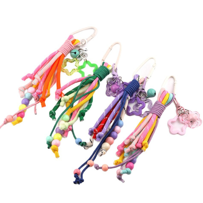 Creative Ins Colorful Hand-beaded Knotted Braided Rope Star Pendant Keychain Diy Bag