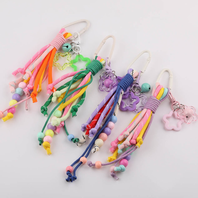 Creative Ins Colorful Hand-beaded Knotted Braided Rope Star Pendant Keychain Diy Bag