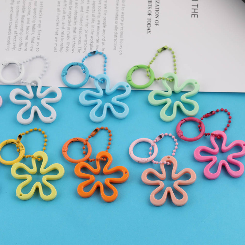 Candy Color Hollow Solid Large Flower Bead Chain Spring Ring Key Pendant Diy Bag