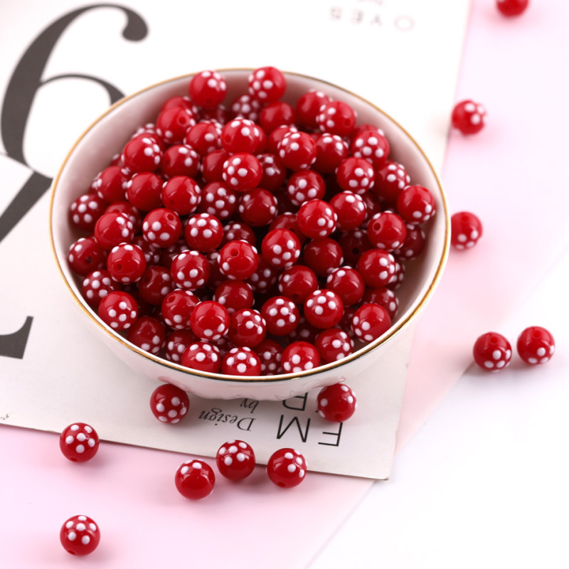 10mm Red Polka Dot Round Acrylic Beads Diy Handmade Beaded Earrings Bracelet Jewelry