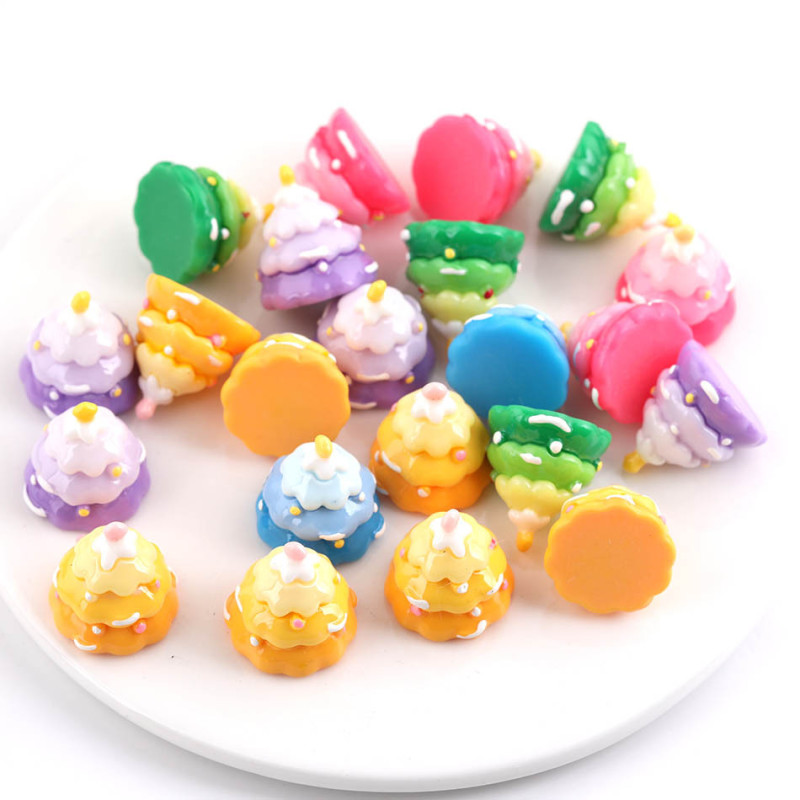 Cute Gradient Color Christmas Tree Cake Food Toy Resin Small Ornaments Diy Holiday Scene