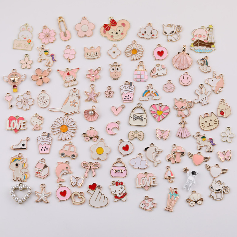 Cartoon Cute Animals Flowers Love Alloy Dripping Oil Pendant Diy Handmade Bracelet