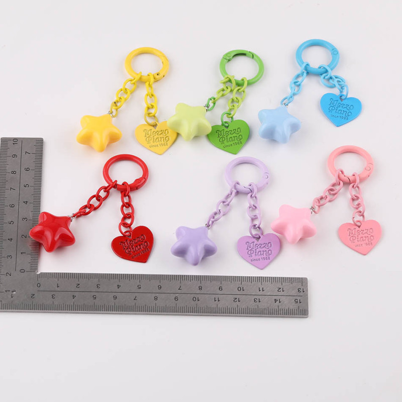 Candy Color Paint Four-section Chain English Letters Love Spring Ring Keychain Pendant
