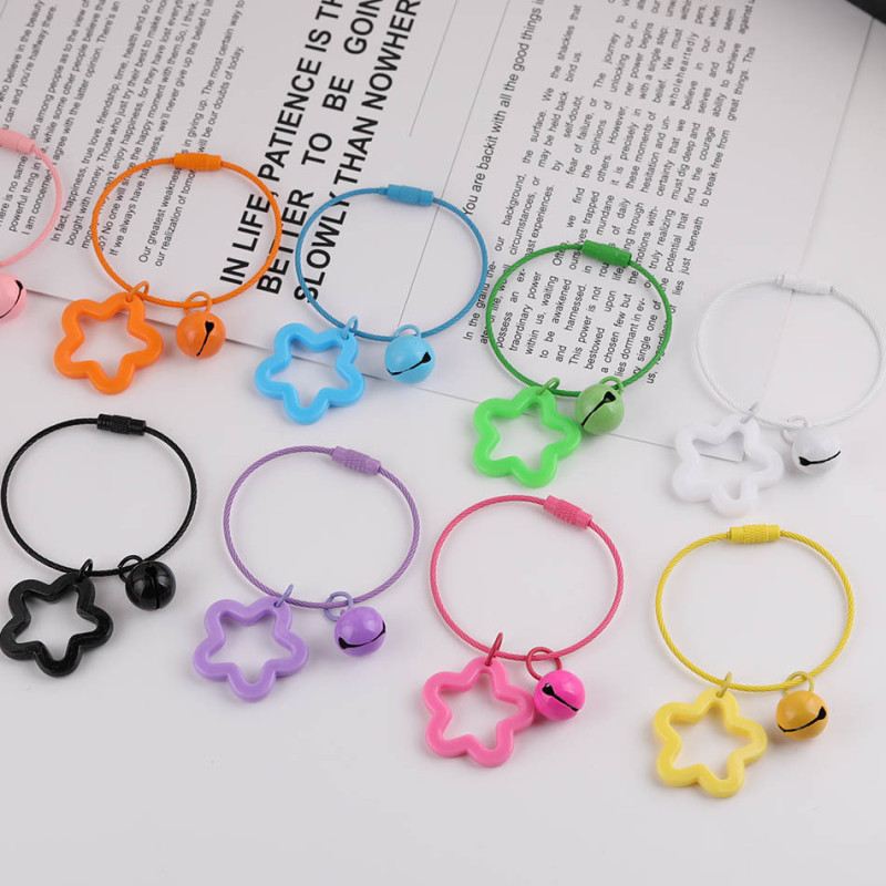 Colorful Hollow Transparent Solid Color Five-pointed Star Bell Wire Ring Keychain Diy