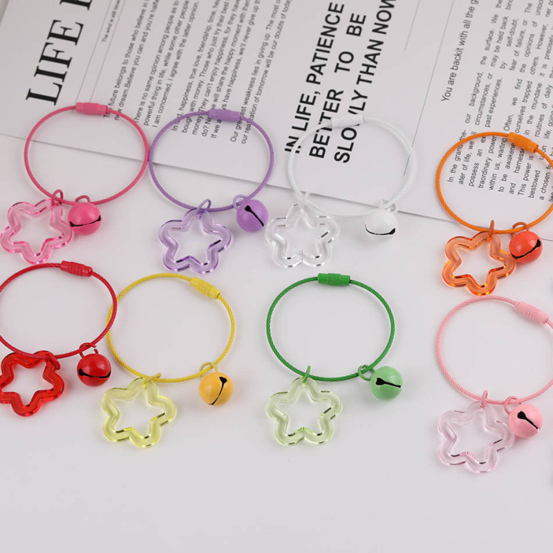 Colorful Hollow Transparent Solid Color Five-pointed Star Bell Wire Ring Keychain Diy