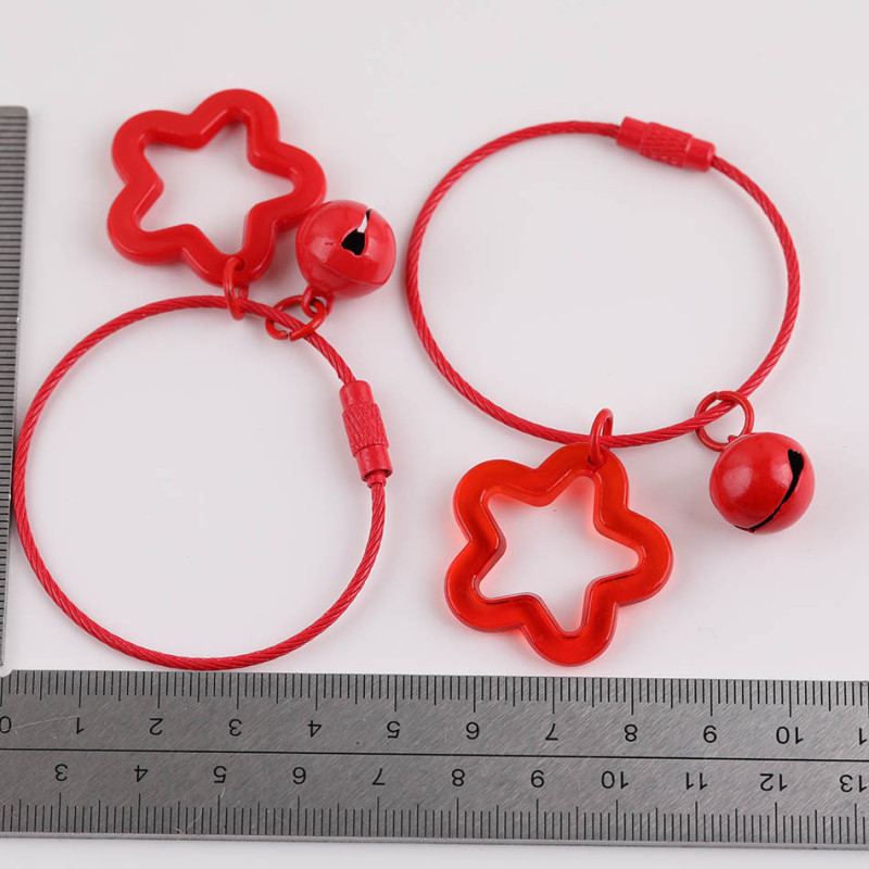 Colorful Hollow Transparent Solid Color Five-pointed Star Bell Wire Ring Keychain Diy