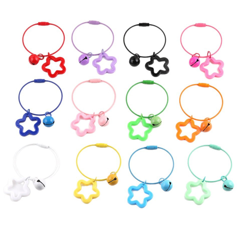 Colorful Hollow Transparent Solid Color Five-pointed Star Bell Wire Ring Keychain Diy