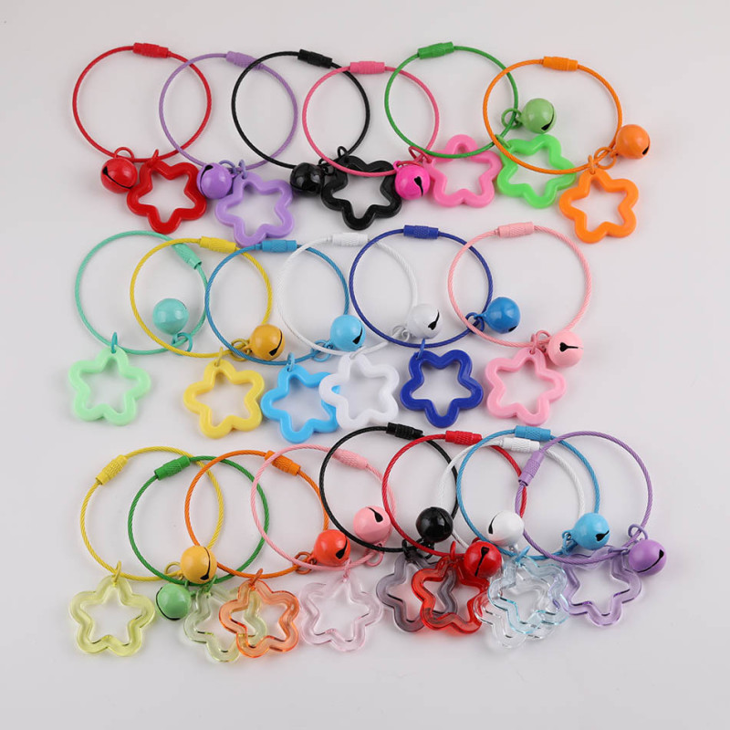 Colorful Hollow Transparent Solid Color Five-pointed Star Bell Wire Ring Keychain Diy