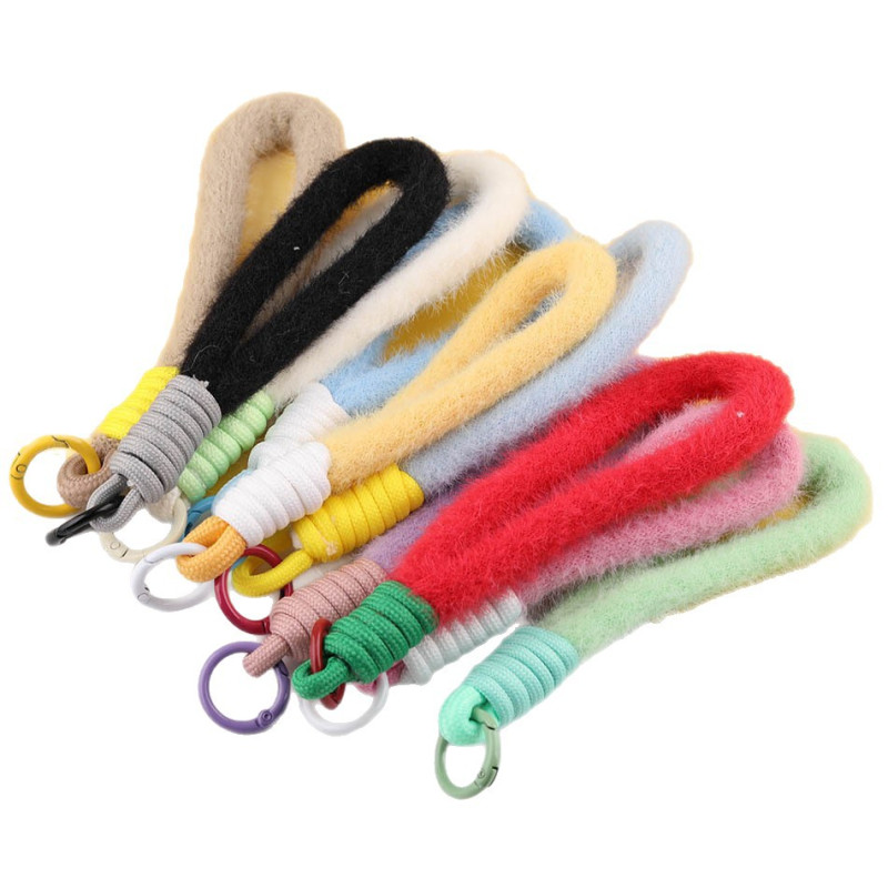 Small Fresh Colorful Plush Short Braided Rope Diy Bag Mobile Phone Case Pendant Doll