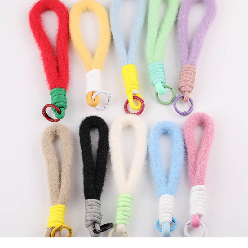 Small Fresh Colorful Plush Short Braided Rope Diy Bag Mobile Phone Case Pendant Doll