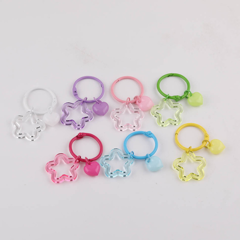 Dopamine Color Transparent Hollow Five-pointed Star Love Book Ring Keychain Diy Headphone