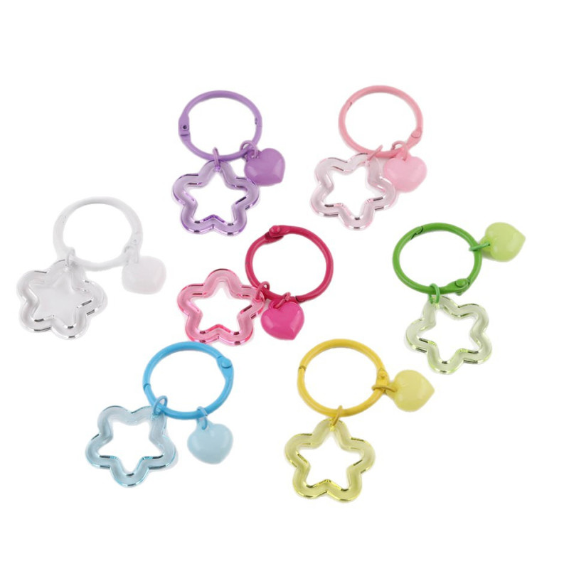 Dopamine Color Transparent Hollow Five-pointed Star Love Book Ring Keychain Diy Headphone