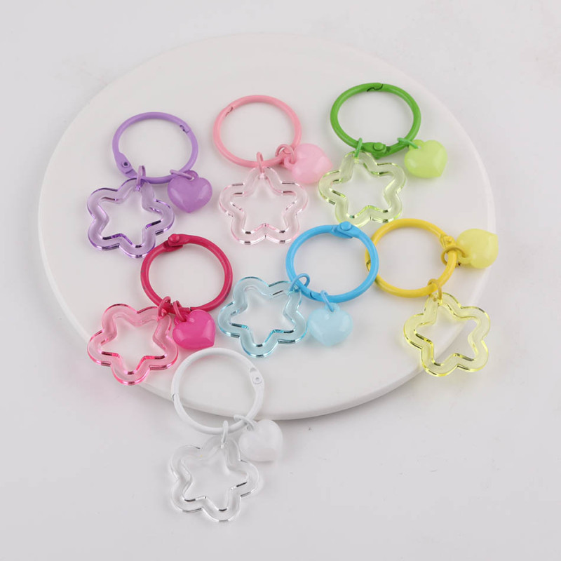 Dopamine Color Transparent Hollow Five-pointed Star Love Book Ring Keychain Diy Headphone