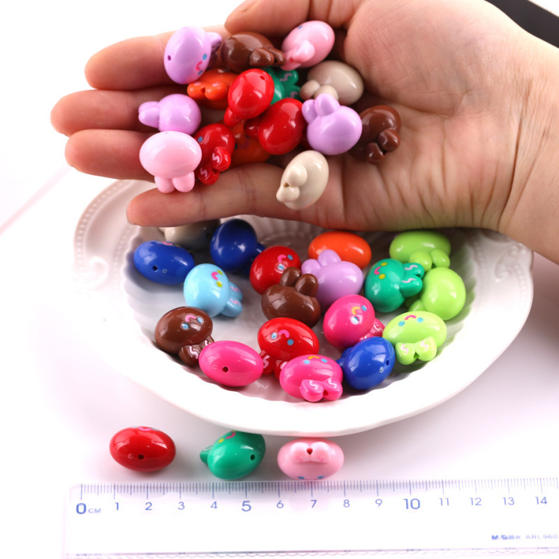 20mm Colorful Cartoon Cute Smiling Bunny Resin Loose Beads Diy Handmade Bracelet Keychain