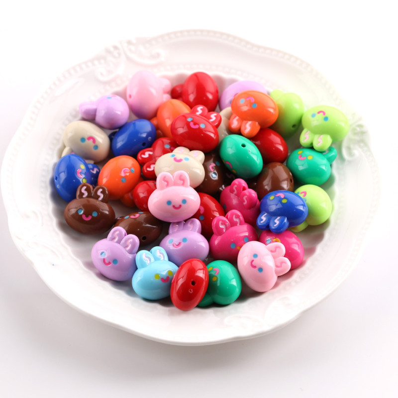 20mm Colorful Cartoon Cute Smiling Bunny Resin Loose Beads Diy Handmade Bracelet Keychain