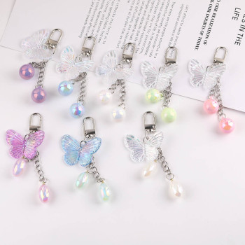 Creative Ins Laser Transparent Butterfly Pendant Beaded Keychain Diy Handmade Bag Doll