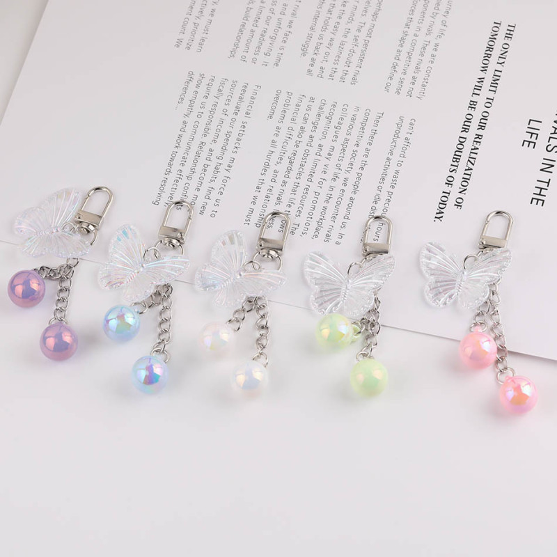 Creative Ins Laser Transparent Butterfly Pendant Beaded Keychain Diy Handmade Bag Doll