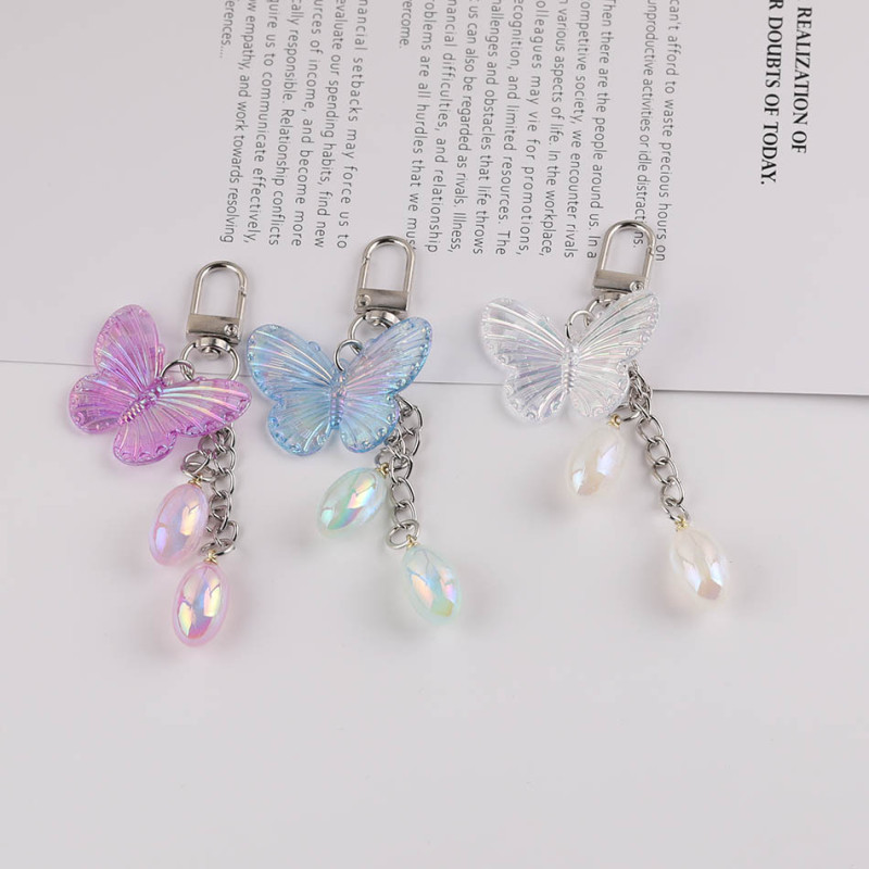 Creative Ins Laser Transparent Butterfly Pendant Beaded Keychain Diy Handmade Bag Doll