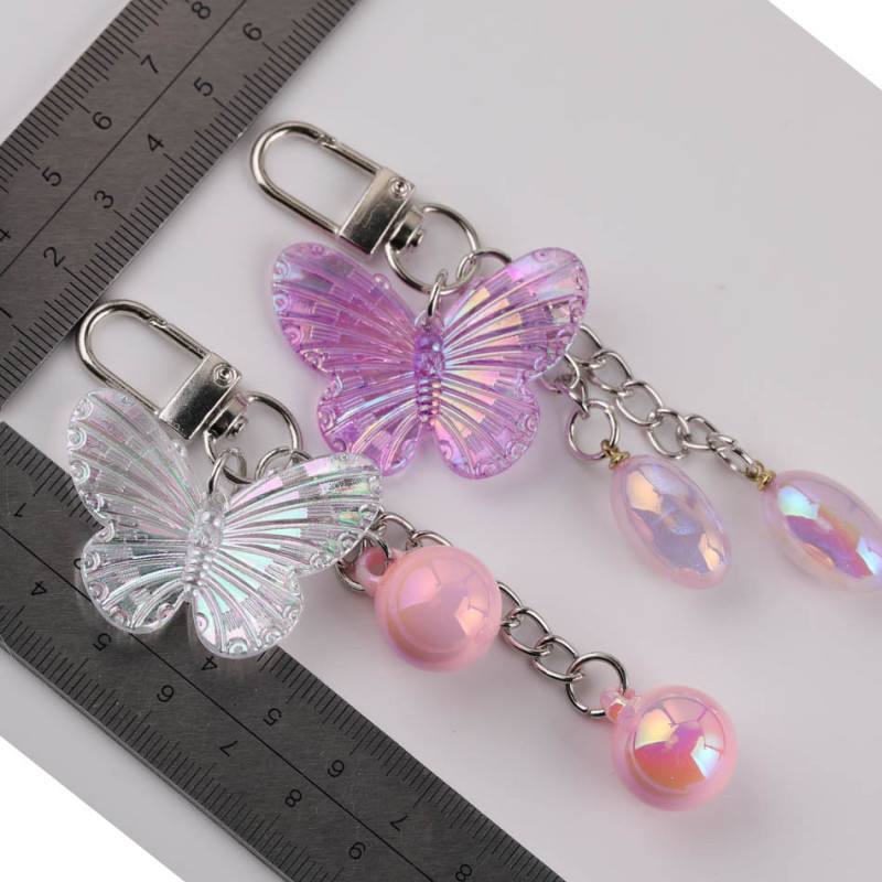Creative Ins Laser Transparent Butterfly Pendant Beaded Keychain Diy Handmade Bag Doll