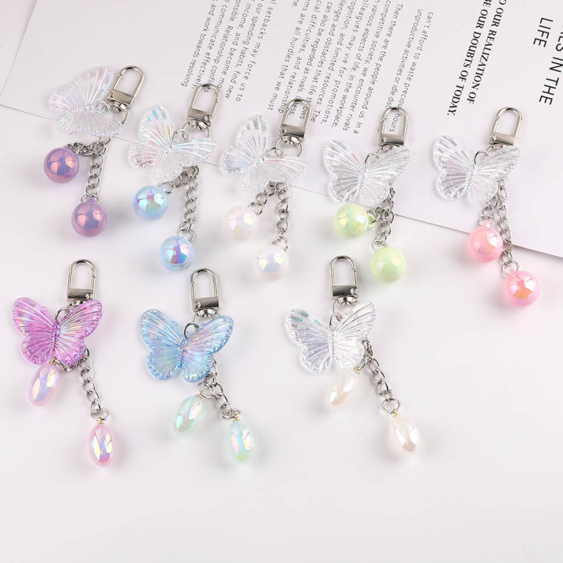 Creative Ins Laser Transparent Butterfly Pendant Beaded Keychain Diy Handmade Bag Doll
