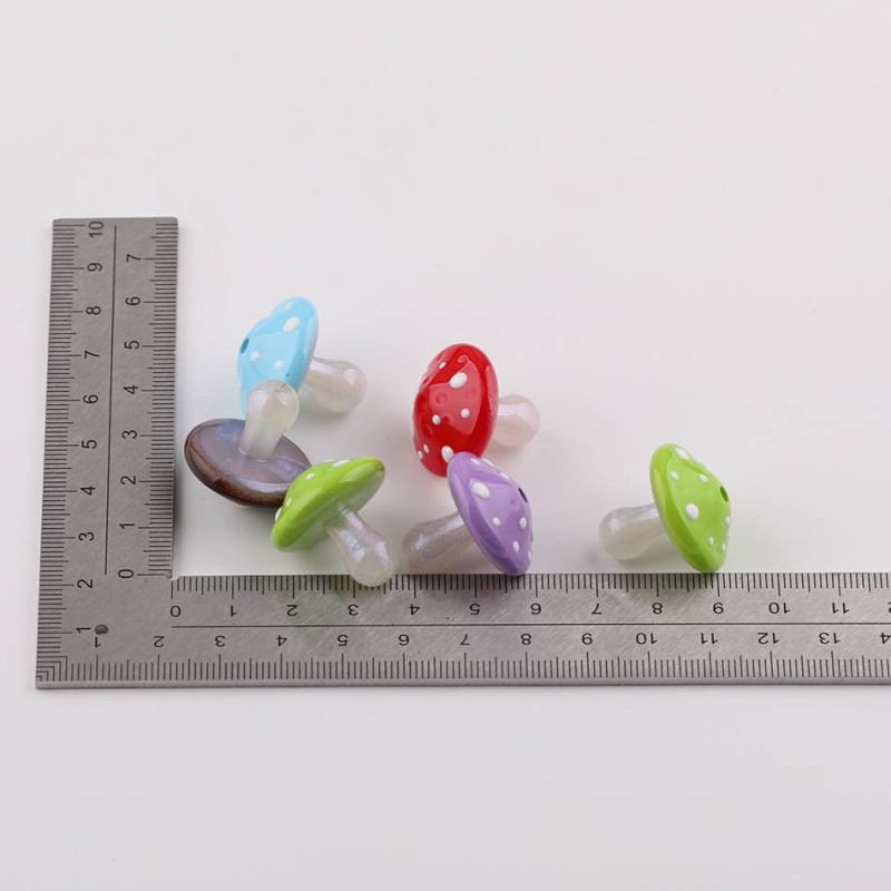 23mm Simulated Colorful Polka Dot Mushroom Acrylic Vertical Hole Loose Beads Diy Handmade