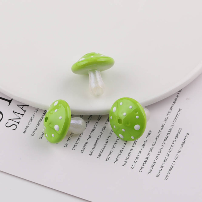 23mm Simulated Colorful Polka Dot Mushroom Acrylic Vertical Hole Loose Beads Diy Handmade