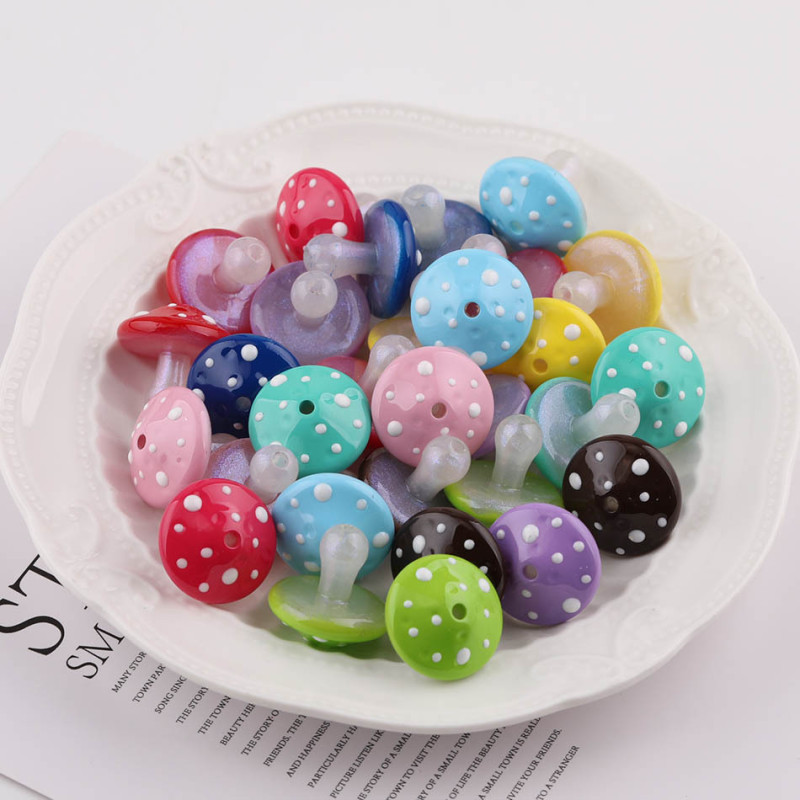 23mm Simulated Colorful Polka Dot Mushroom Acrylic Vertical Hole Loose Beads Diy Handmade