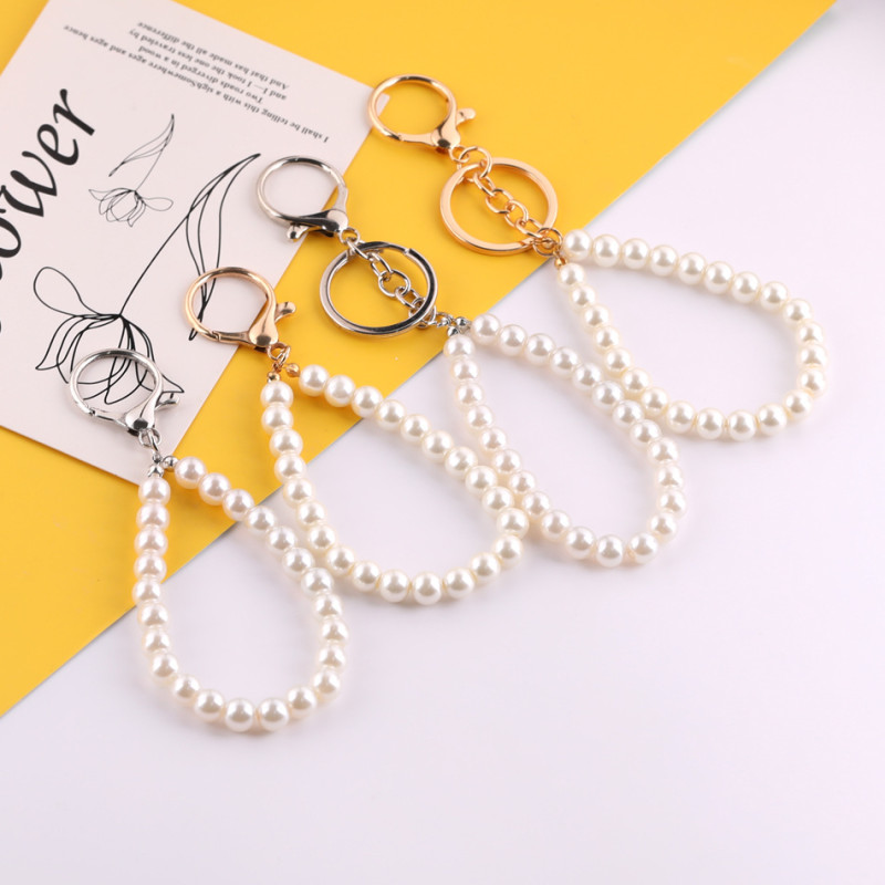 Imitation Pearl Round Dragon Buckle Chain Short Hand Diy Handmade Bag Doll Keychain