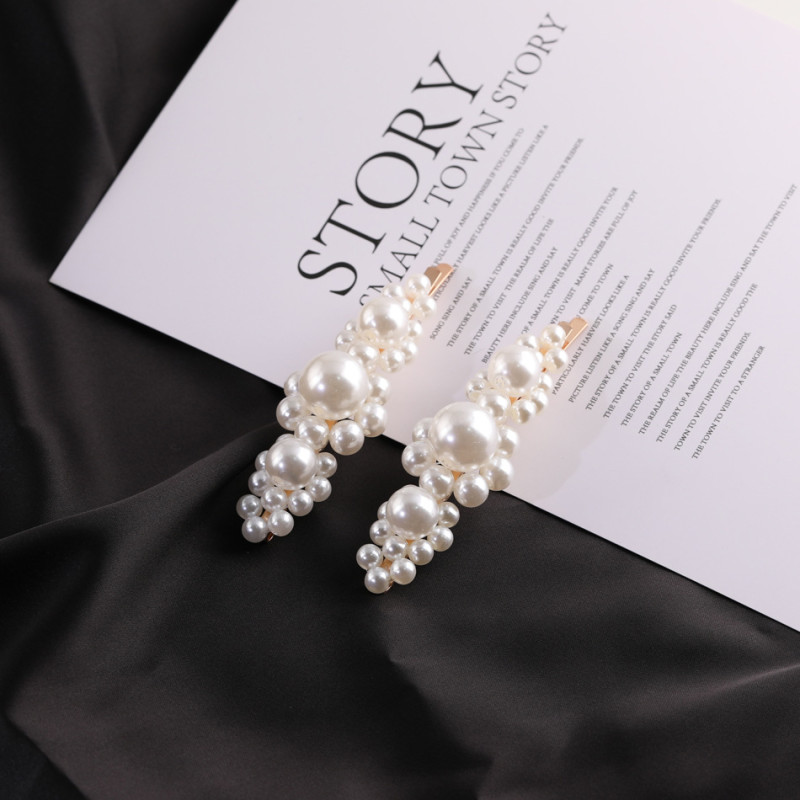 Fashionable and Simple Imitation Pearl One-piece Flower Hand-woven Hairpin Side Clip